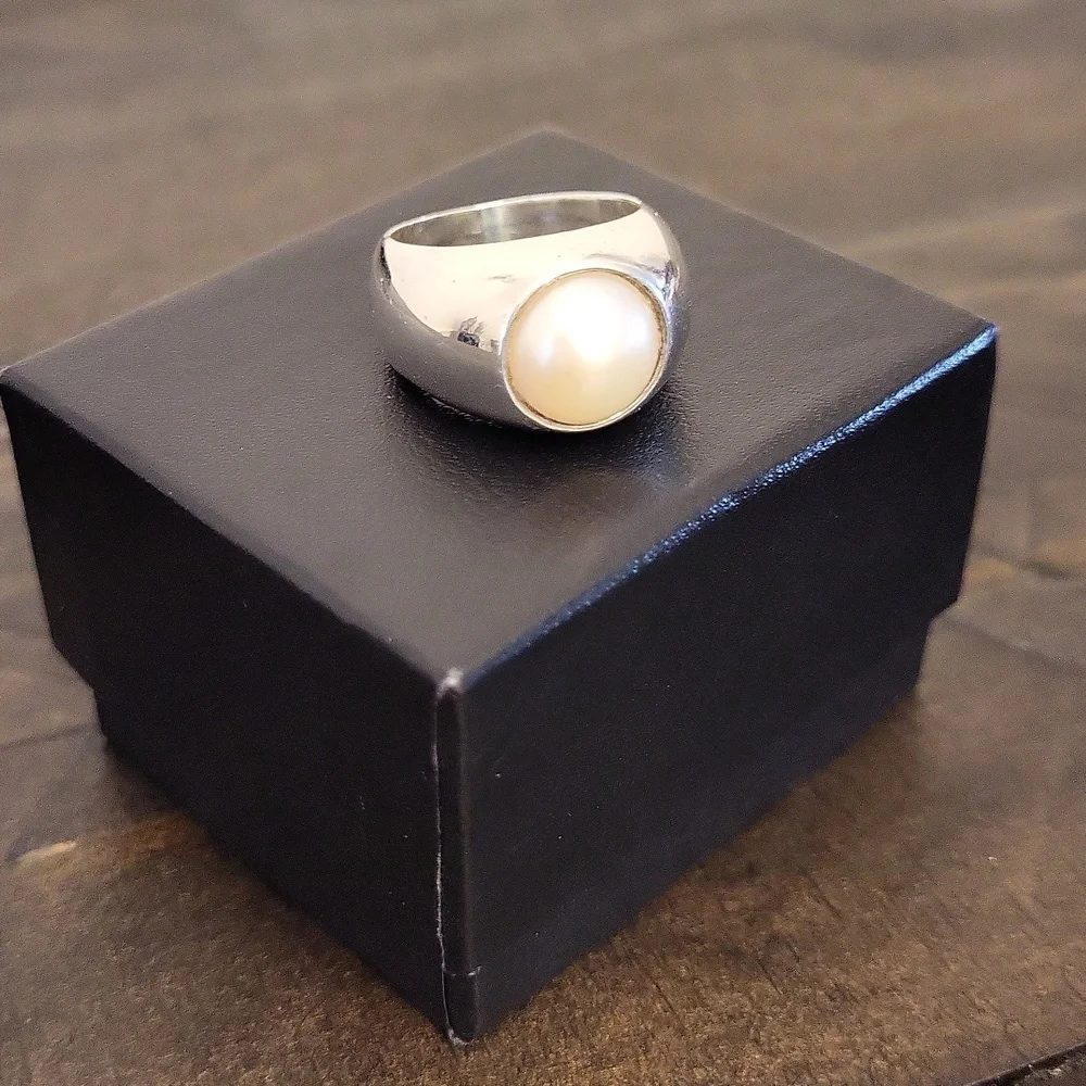 Solid Sterling Silver Cultured Pearl Gypsy Mounted Ring